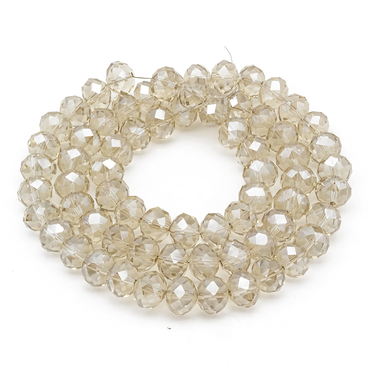 Намистини Австрійський Кришталь, Імітація, Скло Грановані, Прозорі, Рондель, Колір: Бежевий, Розмір: 10х7мм, Отв-тя 1мм, близько 66шт / 50см / нитка, (УТ000005793)