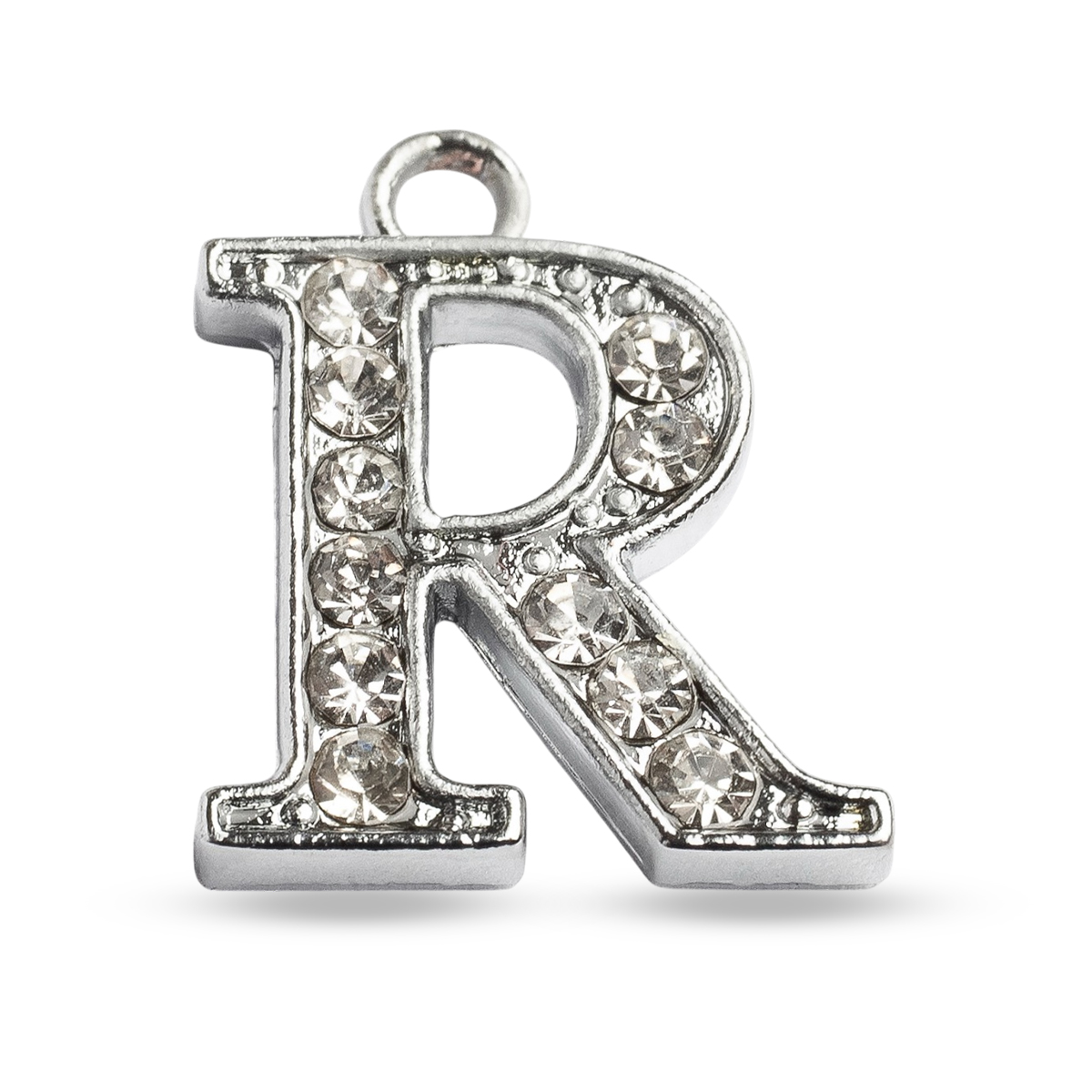 Кулон Металл со Стразами "R", Платина, 15х12х2.5мм, Отверстие 1.5мм, (УТ000006106)