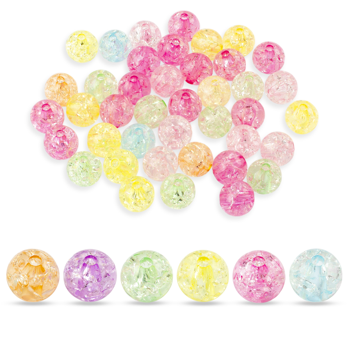 Намистини Акрил "Бите Скло", Імітація, Круглі, Колір: Різнобарвний, Діаметр: 10мм, Отвір 2мм, близько 45шт/25г, (УТ0028139)