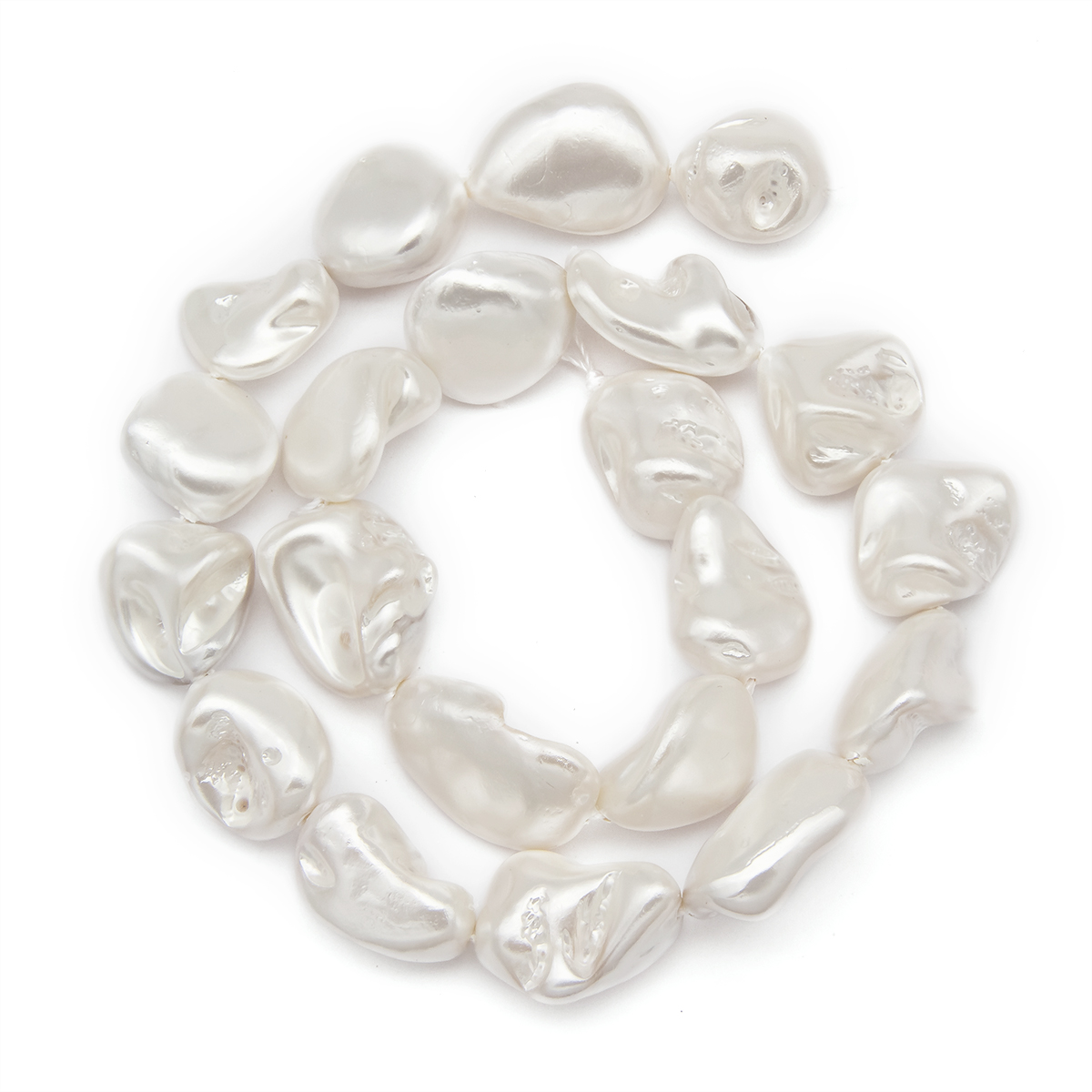 Перли Shell Pearl Полірований Самородок, Білий Дим, 9-28x8-27х7-20мм, Отвір 1мм, близько 17шт/38см/нитка, (УТ100020827)