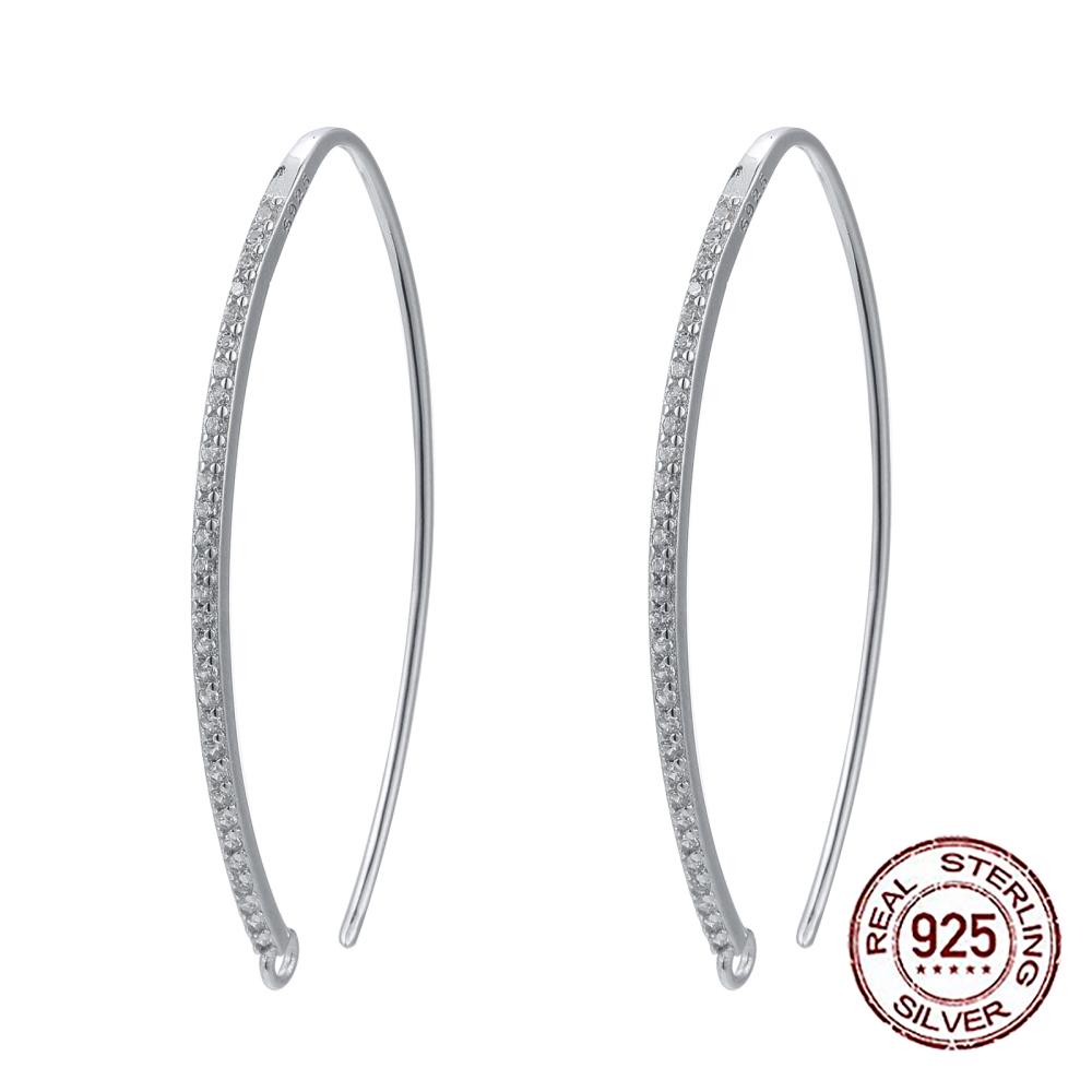Серебро 925 Швензы Крючок с Фианитами Основы для Сережек, 36.5х18х1.5мм, Отверстие 1мм, Пин 0.9мм, (УТ100027733)